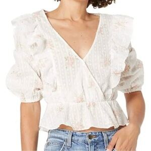 BCBGeneration Floral Puff Sleeve Blouse - Cream